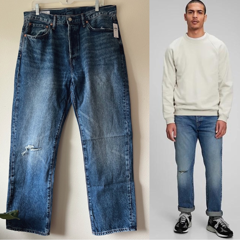 Gap NWT men’s original distressed button fly‎ jeans 34x32